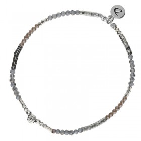 Bracelet fin élastiqué KANDY argent - Perles grises & Hématites - DORIANE Bijoux