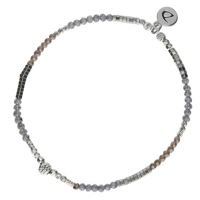 Bracelet fin élastiqué KANDY argent - Perles grises & Hématites - DORIANE Bijoux Bracelet fin élastiqué KANDY argent - Perles grises & Hématites - DORIANE Bijoux