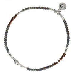 Bracelet fin élastiqué KANDY argent - Perles bleu bronze & Perle diamantée - DORIANE Bijoux