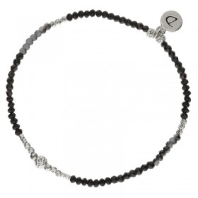 Bracelet fin élastiqué KANDY argent - Perles grises noires & Perle diamantée - DIORANE Bijoux