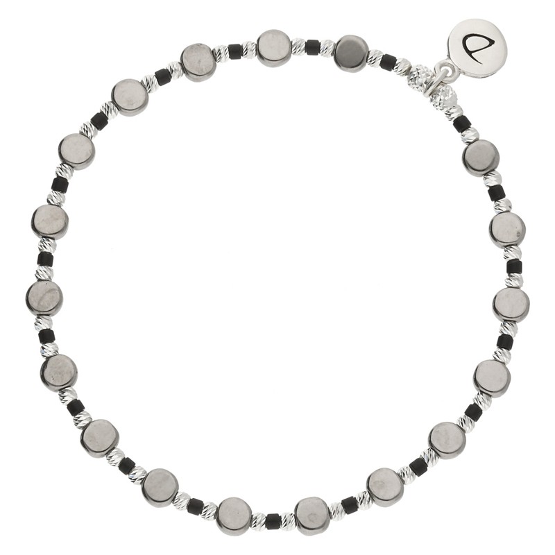Bracelet fin élastiqué en Argent - Miyukis rock & Hématites noires - DORIANE Bijoux Bracelet fin élastiqué en Argent - Miyukis rock & Hématites noires - DORIANE Bijoux