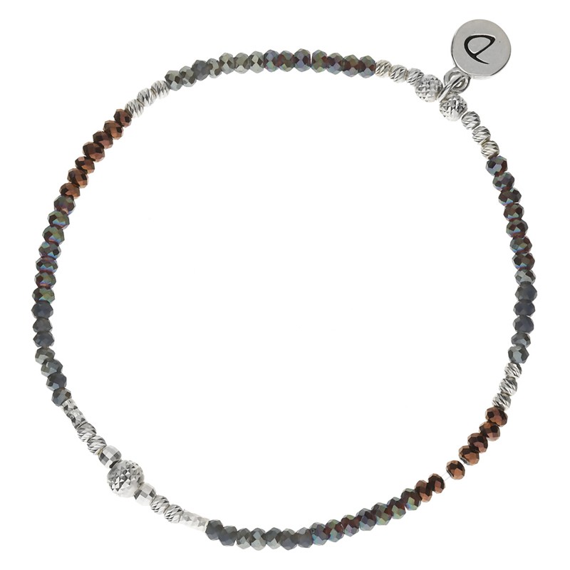 Bracelet fin élastiqué KANDY Gris Vert kaki - Perle diamantée argent DORIANE Bracelet fin élastiqué KANDY Gris Vert kaki - Perle diamantée argent DORIANE