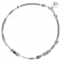 Bracelet fin élastiqué PIGNA argent - Perles grises & Hématites - DORIANE Bijoux