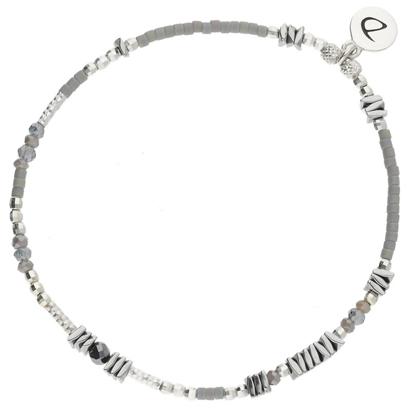Bracelet fin élastiqué PIGNA argent - Perles grises & Hématites - DORIANE Bijoux