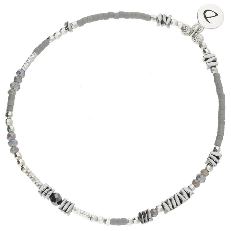 Bracelet fin élastiqué PIGNA argent - Perles grises & Hématites - DORIANE Bijoux Bracelet fin élastiqué PIGNA argent - Perles grises & Hématites - DORIANE Bijoux