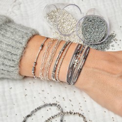 Bracelet fin élastiqué PIGNA argent - Perles & Hématites grises TAILLE S