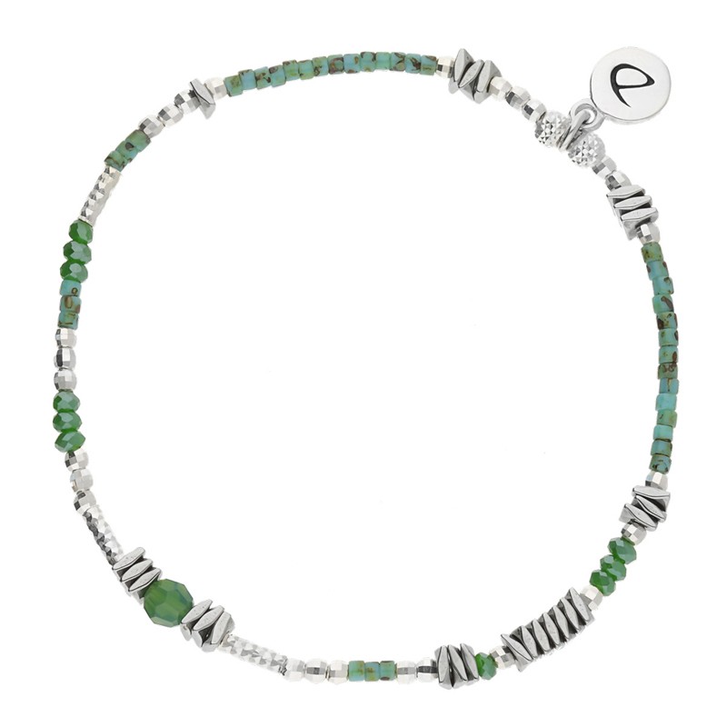 Bracelet fin élastiqué PIGNA argent - Miyukis vertes & Hématites - DORIANE Bijoux Bracelet fin élastiqué PIGNA argent - Miyukis vertes & Hématites - DORIANE Bijoux