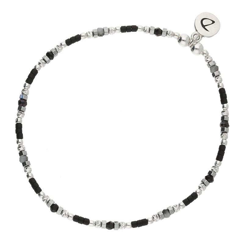 Bracelet fin élastiqué SOLENZARA argent - Miyukis noires & Hématites - DORIANE Bijoux