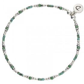 Bracelet fin élastiqué SOLENZARA argent - Miyukis vert kaki & Hématites - DORIANE Bijoux