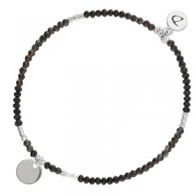 Bracelet fin élastiqué PASTILLE argent & Perles noires - DORIRANE Bijoux