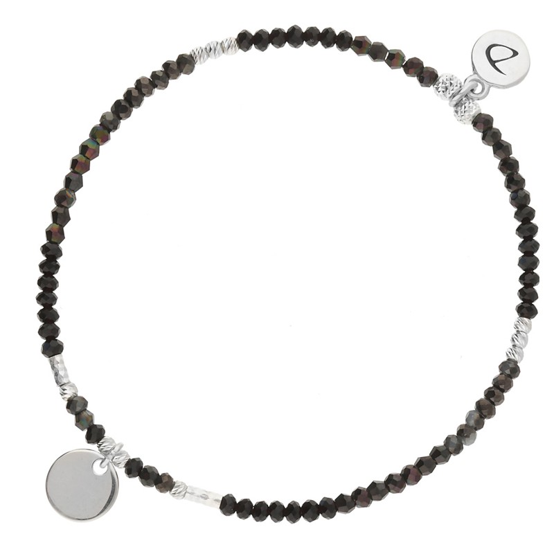 Bracelet fin élastiqué PASTILLE argent & Perles noires - DORIRANE Bijoux