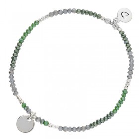 Bracelet fin élastiqué PASTILLE argent & Perles vert kaki - DORIANE Bijoux