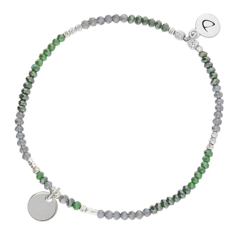 Bracelet fin élastiqué PASTILLE argent & Perles vert kaki - DORIANE Bijoux