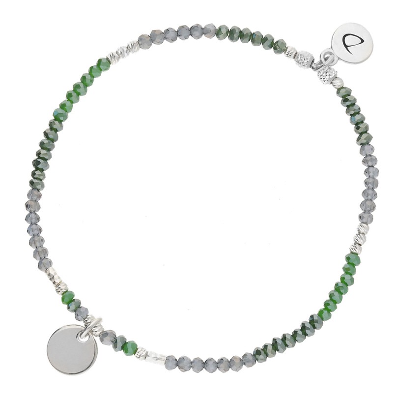 Bracelet fin élastiqué PASTILLE argent & Perles vert kaki - DORIANE Bijoux Bracelet fin élastiqué PASTILLE argent & Perles vert kaki - DORIANE Bijoux
