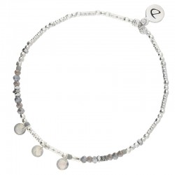 Bracelet fin élastiqué Trois Pierres argent - Perles grises & Hématites  - DORIANE Bijoux