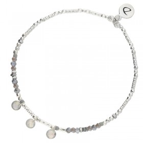 Bracelet fin élastiqué Trois Pierres argent - Perles grises & Hématites  - DORIANE Bijoux