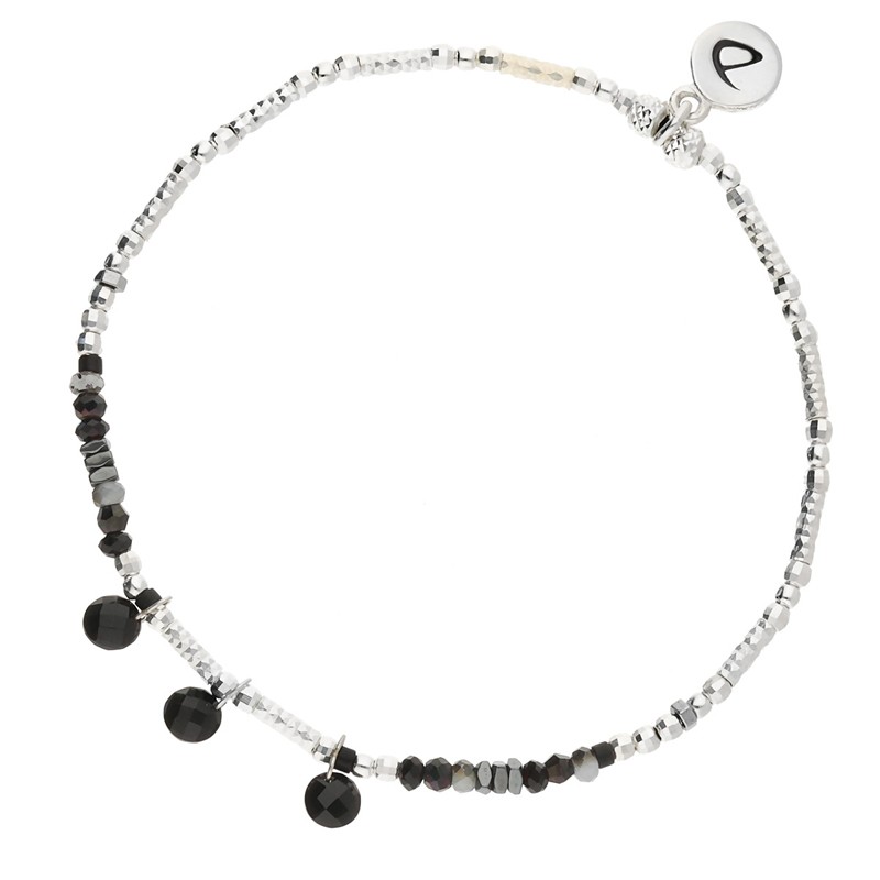 Bracelet fin élastiqué Trois Pierres argent - Perles Noires & Hématites - DORIAN Bijoux Bracelet fin élastiqué Trois Pierres argent - Perles Noires & Hématites - DORIAN Bijoux