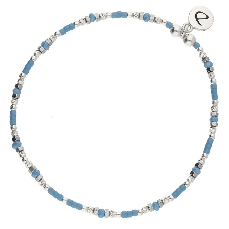 Bracelet élastiqué SOLENZARA argent - Perles bleu & Hématites grises DORIANE