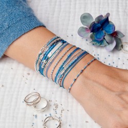 Bracelet élastiqué SOLENZARA argent - Perles bleu & Hématites grises TAILLE M