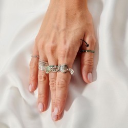 Bague fine élastique MATALA - Hématites & Perles grises irisées TAILLE M