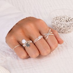 Bague fine anneau en argent - Chaîne rigide & Oxyde carré blanc TAILLE 56