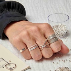 Bague fine CÔME en argent - Multi-anneaux ciselé, diamanté & torsadé TAILLE 60