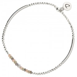 Bracelet fin élastiqué SILVER FLIRTING brillant - Perles beiges vertes grises - DORIANE Bijoux