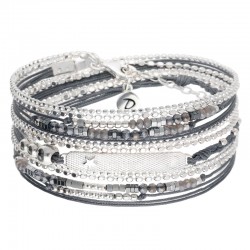 Bracelet 3 TOURS GRIS HEMATITE Argent - Cordons, perles & Plaque étoile - DORIANE Bijoux