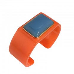 Bracelet Jonc manchette PERIWINKLE - Résine orange & Cabochon bleu doré - LUCAS JACK