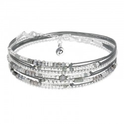 Bracelet multitours ATLANTA argent - Cordons & Perles gris anthracite - DORIANE Bijoux
