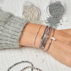 Bracelet multitours ATLANTA argent - Cordons & Perles gris anthracite