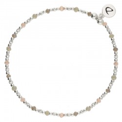 Bracelet fin élastiqué MAYOTTE argent - Perles de verre grises & beiges  - DORIANE Bijoux