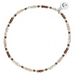 Bracelet fin élastiqué NUSA argent - Perles de Verres beige choco - DORIANE Bijoux