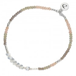Bracelet élastique SALEMA - Perles vert gris rose & Cristaux pyramides gris - DORIANE Bijoux