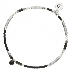 Bracelet élastique MALIBU argent - Perles de verre noires & Perle noire - DORIANE Bijoux