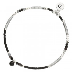 Bracelet élastique MALIBU argent - Perles de verre noires & Perle noire - DORIANE Bijoux