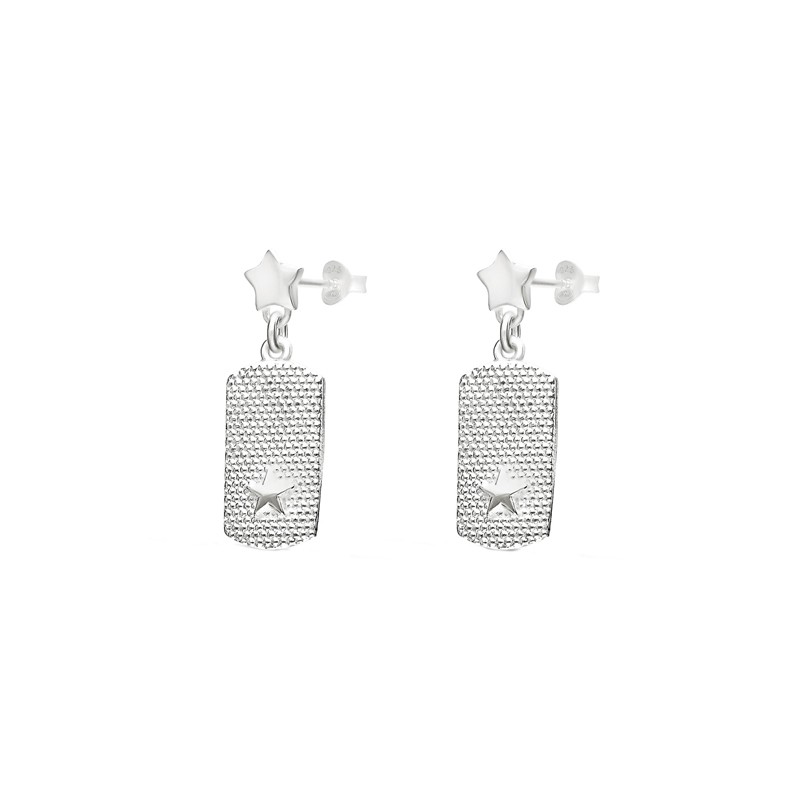 Boucles d'oreilles Pendantes Argent - Plaque pointillée & Etoile - DORIANE Bijoux Boucles d'oreilles Pendantes Argent - Plaque pointillée & Etoile - DORIANE Bijoux