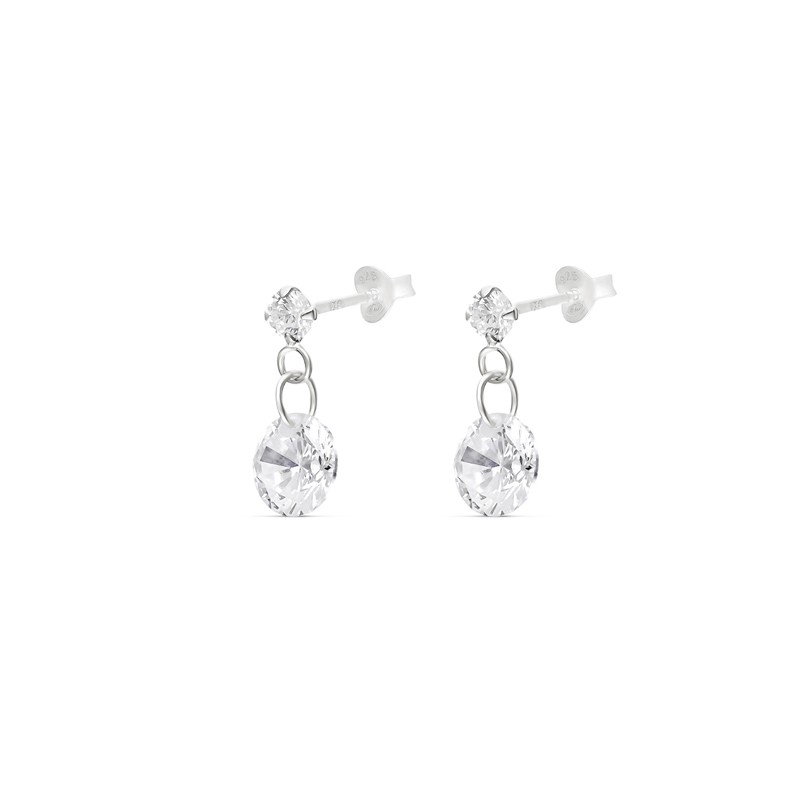 Boucles d'oreilles Pendantes Argent & Zircons blancs ronds - DORIANE Bijoux