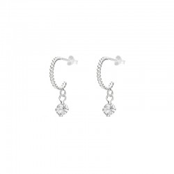 Boucles d'oreilles Mini Créoles Argent - Anneau torsadé & Zircon blanc - DORIANE Bijoux