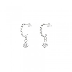 Boucles d'oreilles Mini Créoles Argent - Anneau torsadé & Zircon blanc - DORIANE Bijoux