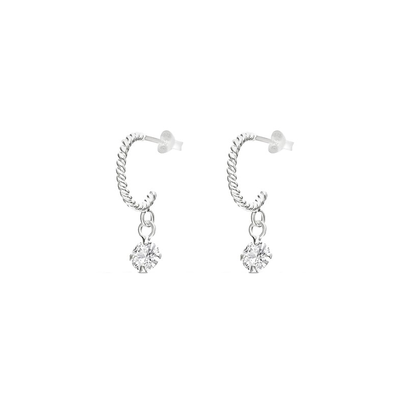 Boucles d'oreilles Mini Créoles Argent - Anneau torsadé & Zircon blanc - DORIANE Bijoux Boucles d'oreilles Mini Créoles Argent - Anneau torsadé & Zircon blanc - DORIANE Bijoux