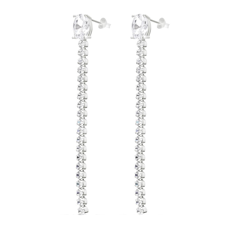 Boucles d'oreilles Pendantes Argent - Zircon ovale & Chaîne scintillante - DORIANE Bijoux