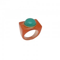 Bague large PERIWINKLE résine orange - Cabochon rond turquoise doré - Lucas Jack