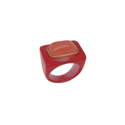 Bague large FROSTY LOBSTER Résine rouge - Rectangle saumon doré - Lucas jack