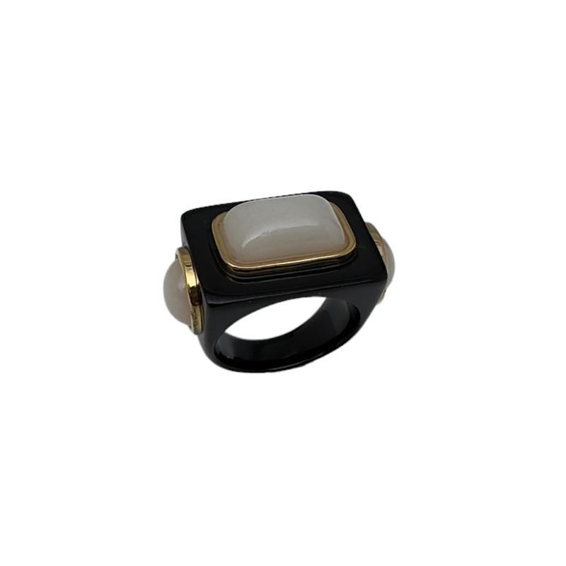 Bague large OPAL BLACK Résine noire - Cabochon rectangle opale doré - Lucas Jack