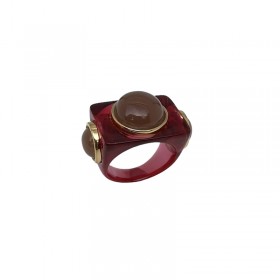 Bague large WINERY Résine rouge cerise - Cabochons ronds taupe dorés LUCAS JACK LONDON