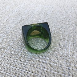 Bague large GREEN BEE résine verte - Cabochon rond opale TAILLE 54