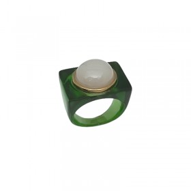 Bague large GREEN BEE résine verte - Cabochon rond opale - Lucas jack