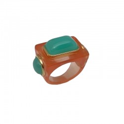 Bague large DIZZY MENTHOL Résine orange - Cabochons turquoise dorés LUCAS JACK LONDON