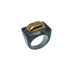 Bague large DEEP BLUE Résine bleue - Cabochon rectangle doré LUCAS JACK LONDON